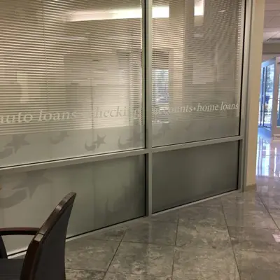 Frosted privacy film with a custom pattern applied to office glass (example 3)