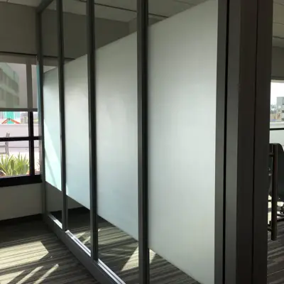 Frosted privacy film with a custom pattern applied to office glass (example 7)