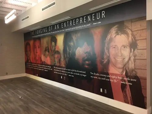 Printed wall mural covering an interior wall