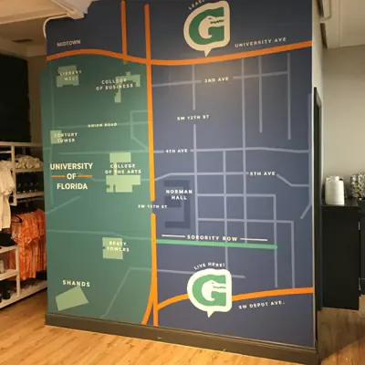Printed wall mural covering an interior wall (example 2)