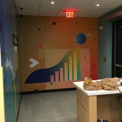 Printed wall mural covering an interior wall (example 3)
