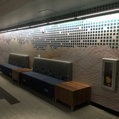 Printed wall mural covering an interior wall (example 5)