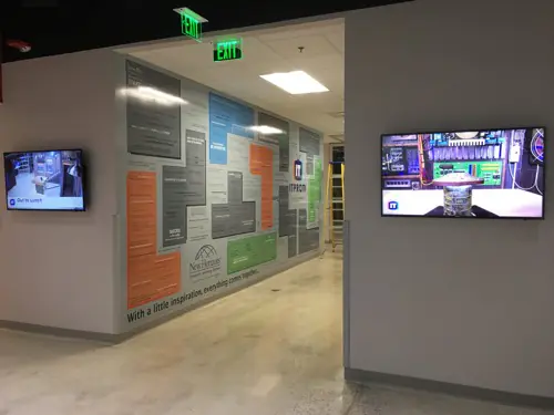 Printed wall mural covering an interior wall (example 6)
