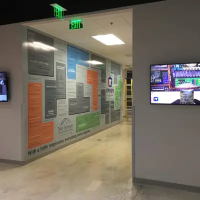 Printed wall mural covering an interior wall (example 6)